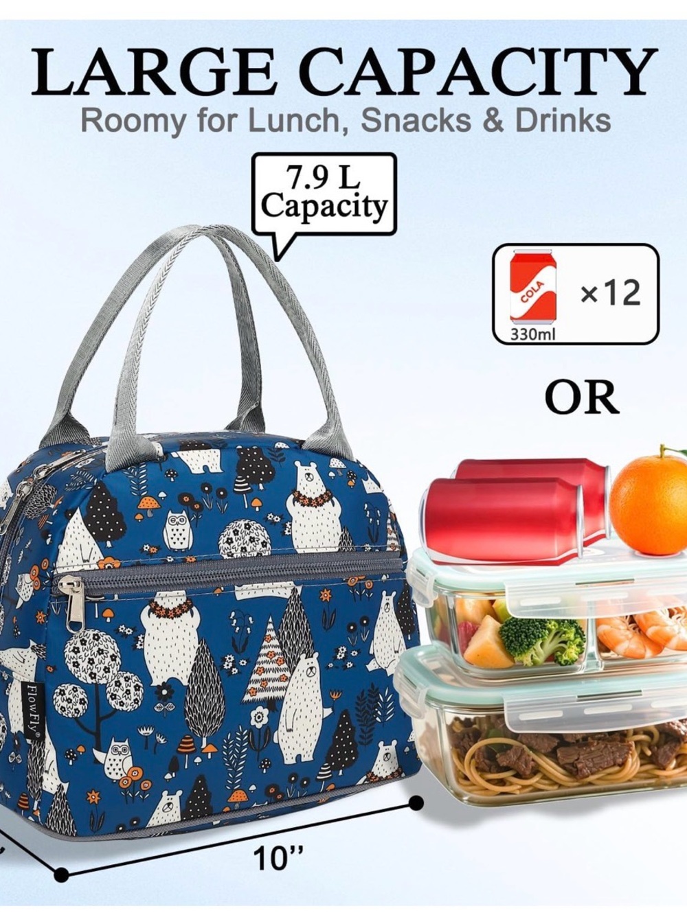 NEW! FlowFly Insulated Lunch Cooler Bag - Tote Bag —owls and bears - Picture 2 of 7